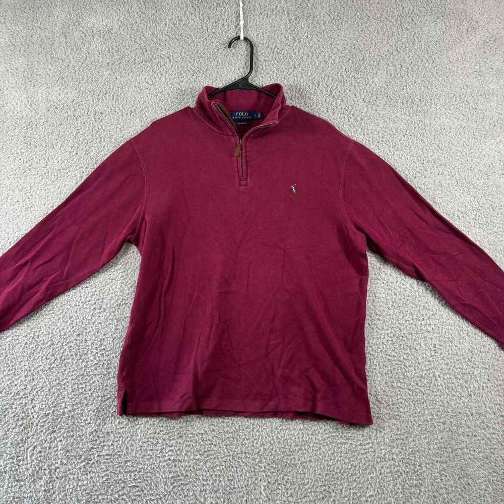 Polo Ralph Lauren Mens Estate Rib Quarter‎ Zip Pullover Burgundy Cotton Large L